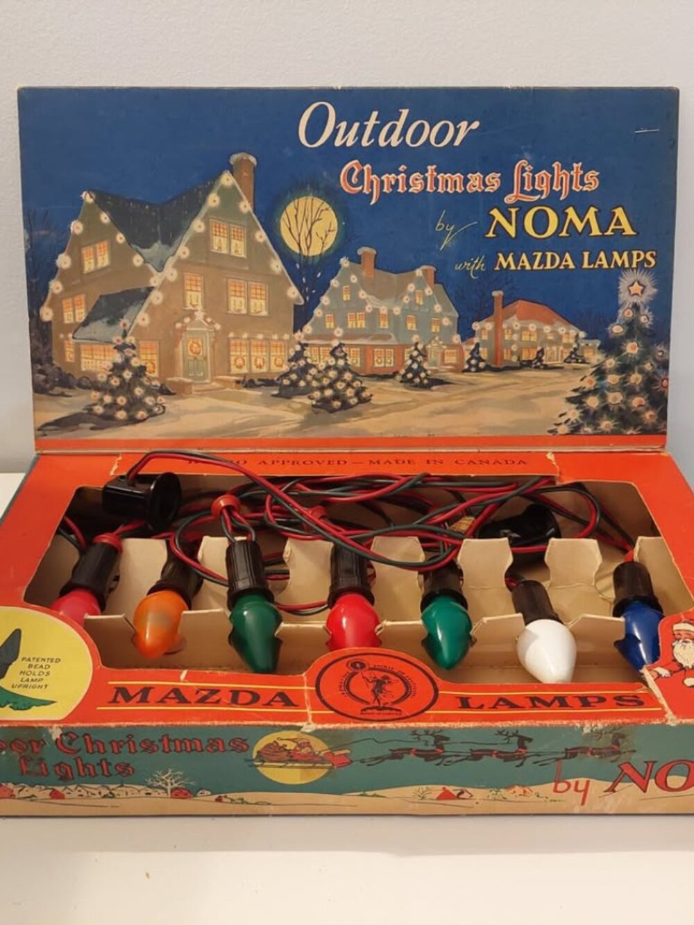 Antique Vintage 1940s Noma Outdoor Christmas Lights Display in Box Made in Canad